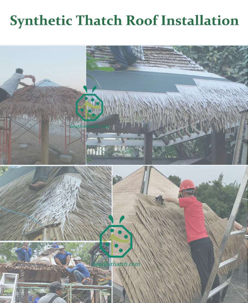 Installation d'un toit de chaume artificiel nipa hut