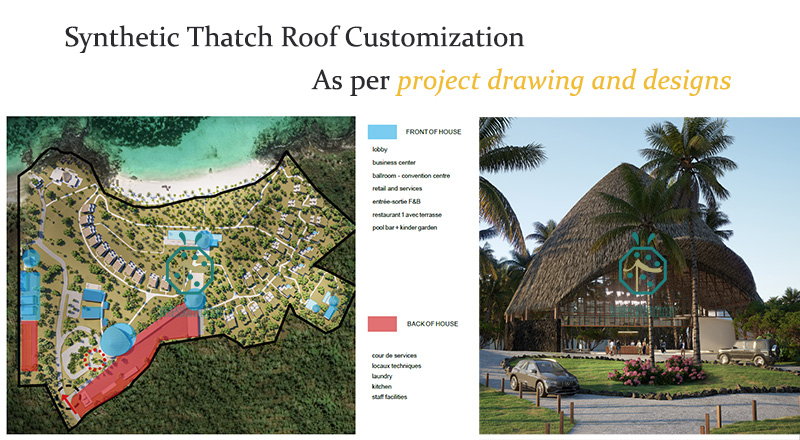 Personnalisation du toit en chaume synthétique Selon le dessin et les conceptions du projet