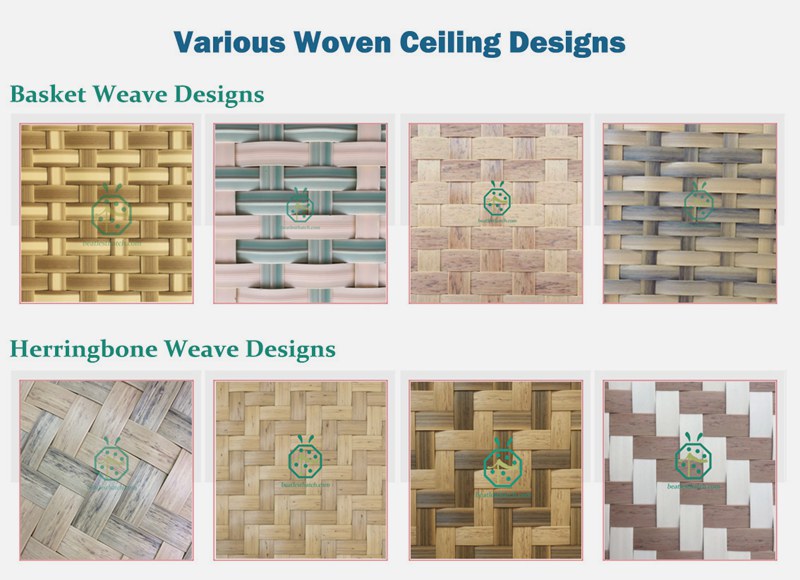 Conceptions de tapis de plafond tissés en bambou en plastique pour la décoration de plafond intérieur domestique ou commercial