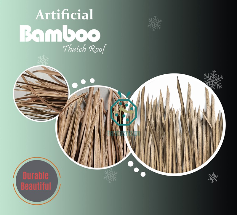 Toit de chaume en bambou en fibre artificielle en gros pour les installations de divertissement, telles que SPA, source chaude, parc à thème, palapa pare-soleil, bar tiki
