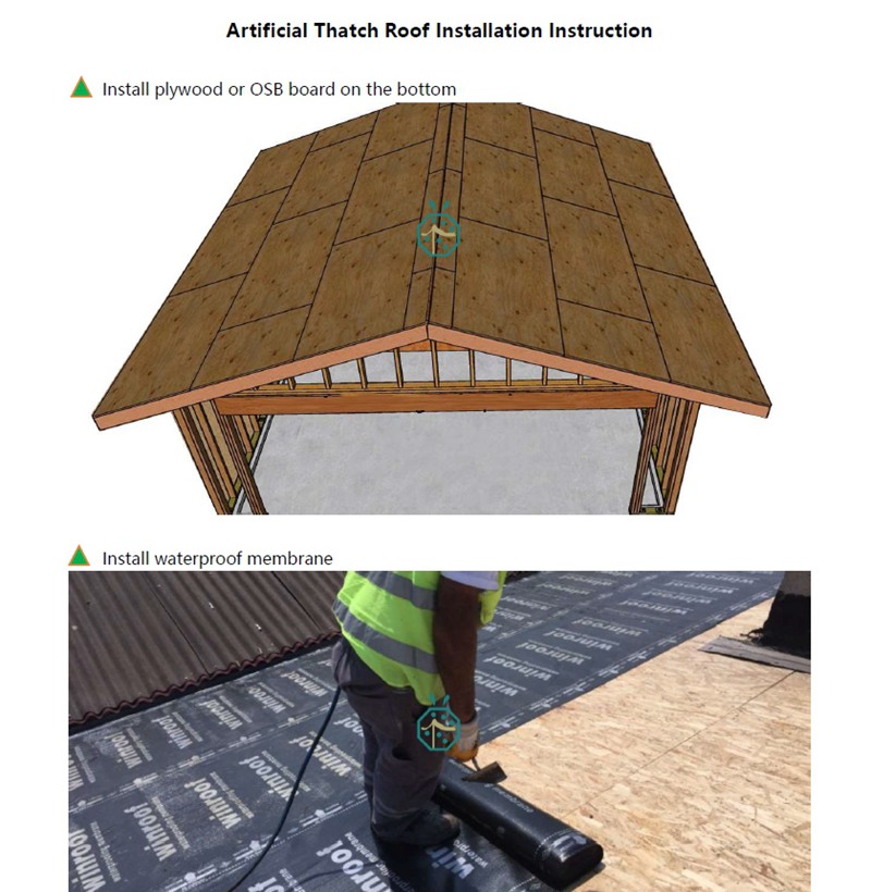 Installation facile de panneaux de toit en chaume artificiel en raphia